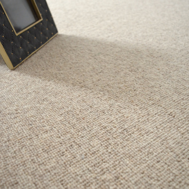 Tapis pure laine Killoo grège ganse coton écru - zoom