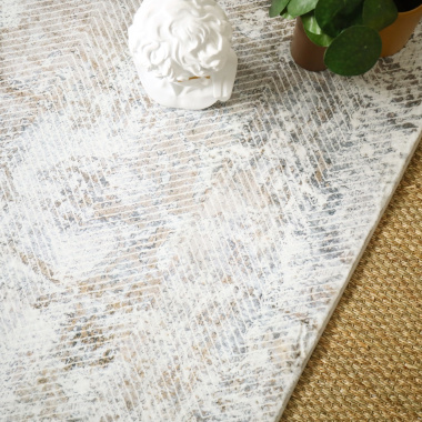 Tapis salon en velours Archi blanc marbré marron et camel - vue du dessus