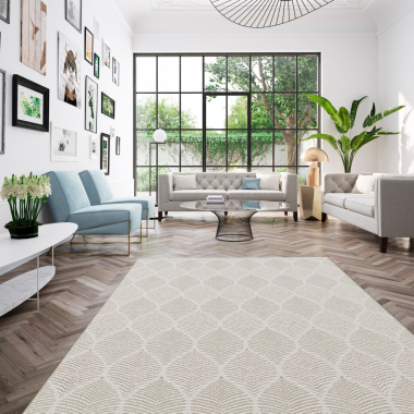 Tapis Essenza - Nature urbaine - Feuilles beige ton sur ton - salon