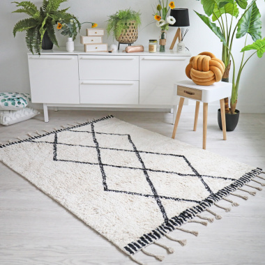 Tapis style Berbère avec franges - Tribal blanc cassé - salon