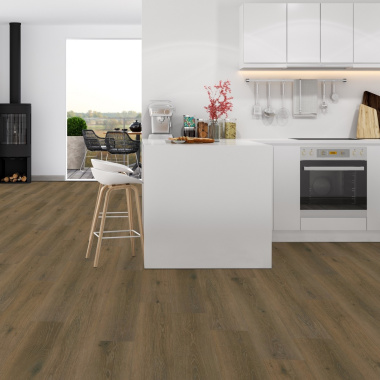 Lame PVC clipsable rigide Essentielle - Chêne brun - Finition mate - cuisine ouverte