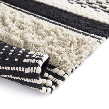 Tapis 100% coton - Niksen - Ligne beige et noir - envers
