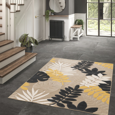 Tapis intérieur et extérieur en relief - Palmera - Beige et noir - entrée