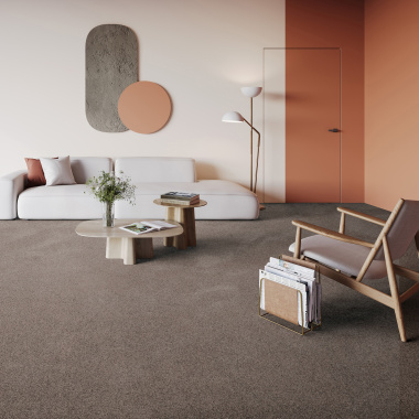 Mise en scène déco avec moquette Re-life Marron en polyester recyclé