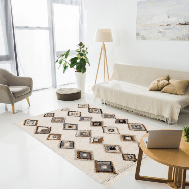 Tapis motif berbère à franges - Héritage du désert - Gris, camel - salon