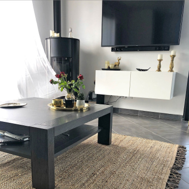 Tapis naturel en jute et coton - Néo-ethnique marron - Ambiance salon