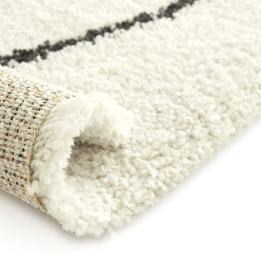 Tapis de salon à poils longs Art Abstrait noir et blanc cassé - envers