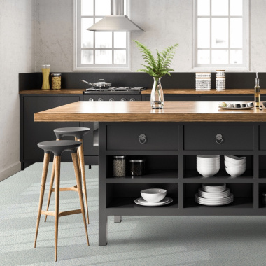 Sol vinyle Style carrelage petite mosaïque argentée bleu - cuisine