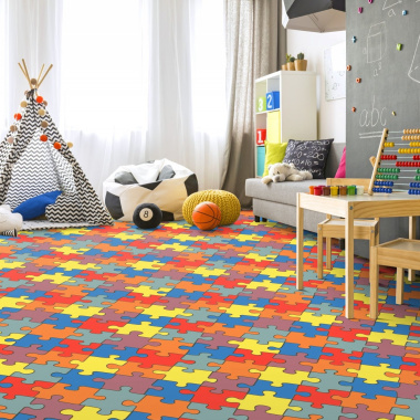 Sol Vinyle Style - Motif Puzzle - Salle de jeux