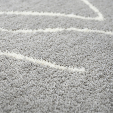 Tapis de salon en velours - Palme - Motif feuille écru et gris clair - gros plan