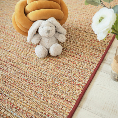 Tapis extérieur et intérieur tissé plat Bornéo multicolor finition bordeaux - chambre