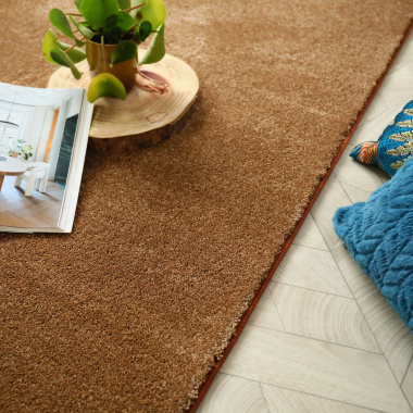 Bordure du Tapis de salon ou chambre Chromaluxe Noisette - Résistant aux taches avec coussins bleus