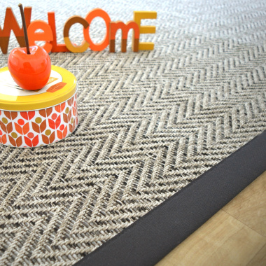 Tapis tissé plat Java Chevron silver ganse coton noir - salon