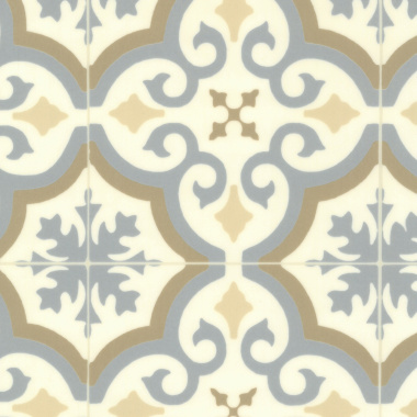Détail du décor carreaux de ciment bleu et ocre - Sol Vinyle Inspiration