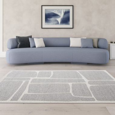 Tapis souple en tissu chenille recyclé Cubisme crème et grège - salon