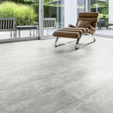 Dalle de sol stratifié compatible cuisine salle de bain - Pierre Gris Etoile - Espace détente