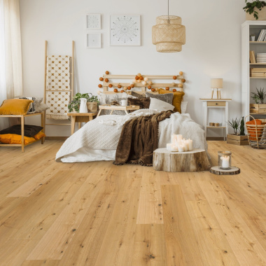 Lame Parquet contrecollé vernis mat Click à plat - Chêne Naturel - Ambiance salon