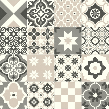 Sol vinyle Élite décoratif Sépia avec motifs floraux et géométriques, facile à intégrer