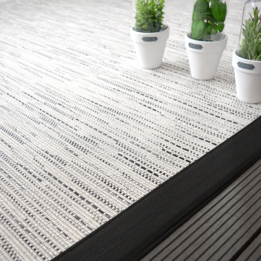 Tapis intérieur / extérieur Bornéo blanc ganse noire - vue de près