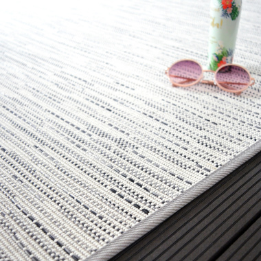 Tapis intérieur / extérieur Bornéo blanc galon gris - Tranche