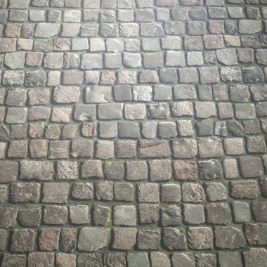 Revêtement Sol Vinyle Textile - Relief 3D - Imprimé pavés anciens de ville avec texture surfacée et effet relief