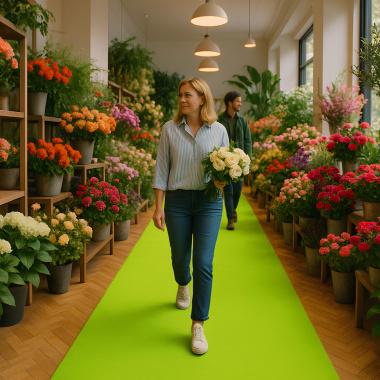 Moquette Stand Event - Vert pomme - Tapis de passage dans un commerce