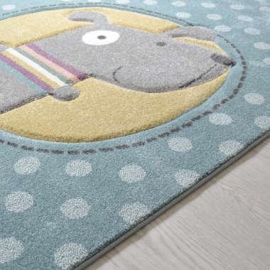 Tapis Mérinos Enfant Doggy - Chien marrant - Bleu à pois - tranche