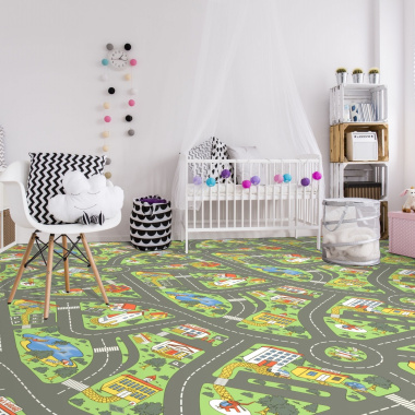 Sol Vinyle Style - Chambre enfants - Circuit de voiture City - chambre d'enfant