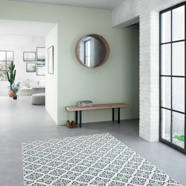 Tapis d'extérieur et intérieur - Louisette - Bleu et vert - salon