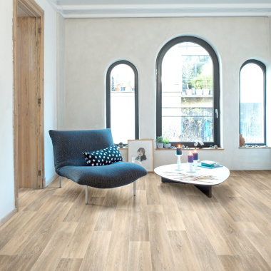 Sol Vinyle Envers Textile Harmonie - Aspect parquet chêne lin cérusé - salon