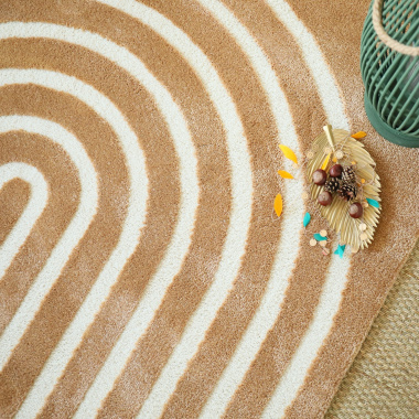 Tapis de salon Néo Circle courbe crème et noisette - vue de haut