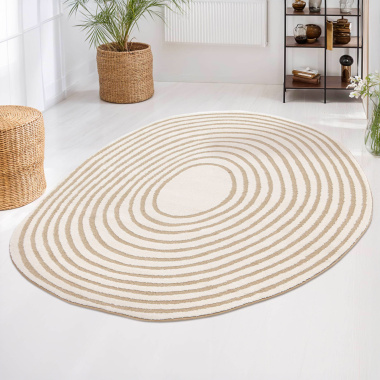 Tapis Circle ovale crème et beige, design organique contemporain et cocooning