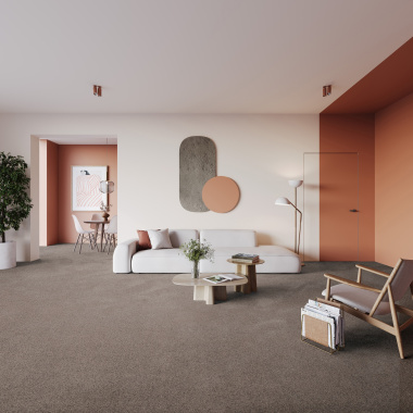 Moquette épaisse en polyester recyclé Re-life marron - salon