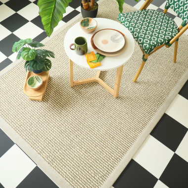 Tapis Laine et sisal Caloundra grosses boucles crème ganse chenille grège