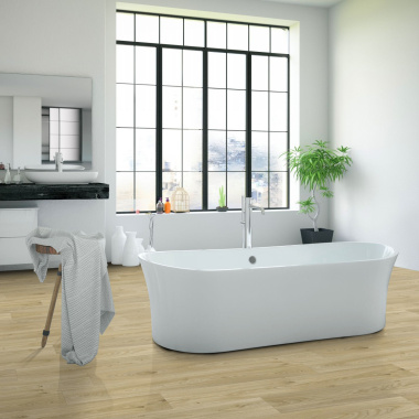 Sol Vinyle Textile Grande largeur - Aspect parquet chêne clair - Salle de bain