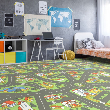 Sol Vinyle Style - Chambre enfants - Circuit de voiture City - chambre enfant