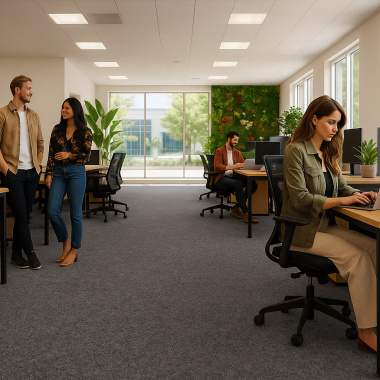 Moquette professionnelle - Trafic 33 Contract - Écorce chiné recyclable - Bureau open space moderne