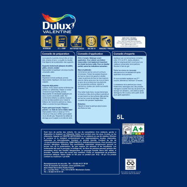 Dulux Valentine Le Blanc Haute Résistance - Toutes pièces - Velours Blanc - étiquette arrière