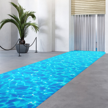 Décoration avec moquette Stand imprimée effet piscine en allée centrale