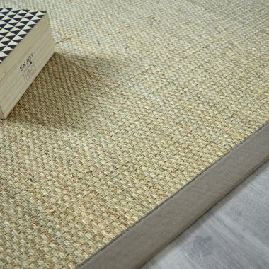 Tapis Jonc de mer Kalapa fin panama ganse coton taupe - Tranche