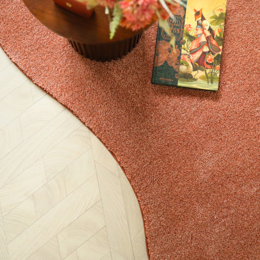 Tapis contemporain de forme organique - Influence - Rose corail - vue du dessus