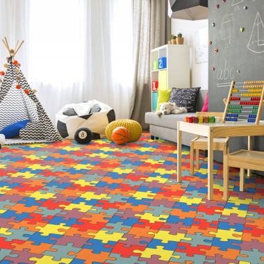 Tapis sur mesure vinyle puzzle pour espace créatif enfant