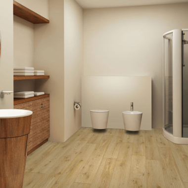 Sol Vinyle Link Plus - imitation parquet bois naturel - vue salle de bain