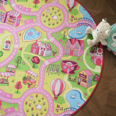Tapis rond de jeu enfant circuit de voiture shopping - vue de haut