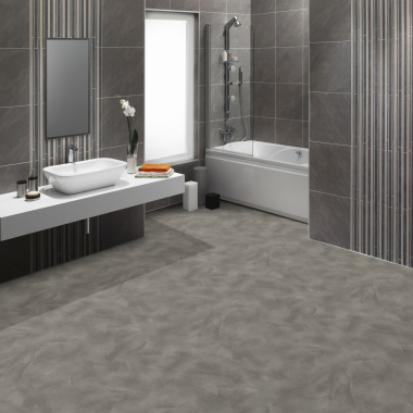 Sol Vinyle textile Rénove - Envers gris - Béton lissé gris taupe - salle de bain