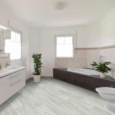 Sol Vinyle Textile Grande largeur - Aspect parquet - Chêne blanc - salle de bain