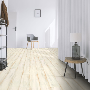 Sol vinyle textile économique parquet bois peint patiné crème - entrée couloir