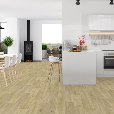 Sol Vinyle Textile Grande largeur - Aspect parquet chêne clair - Séjour