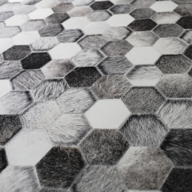 Tapis toucher soft - Imprimé peau de vache - Patchwork gris - gros plan