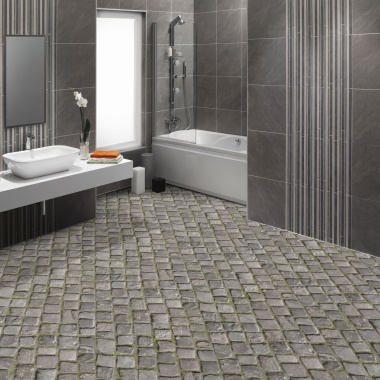 Tapis Vinyle sur mesure Textile Relief 3D - Pavés anciens de ville dans une salle de bains design